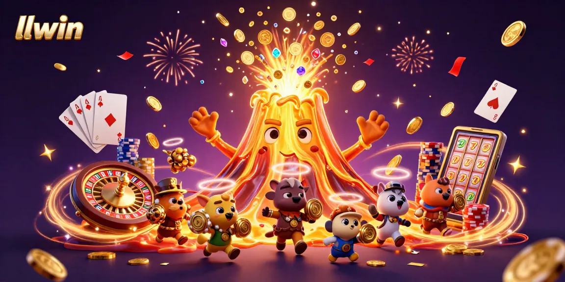 Experience thrilling wins at llwin with vibrant casino elements in a dynamic digital illustration.