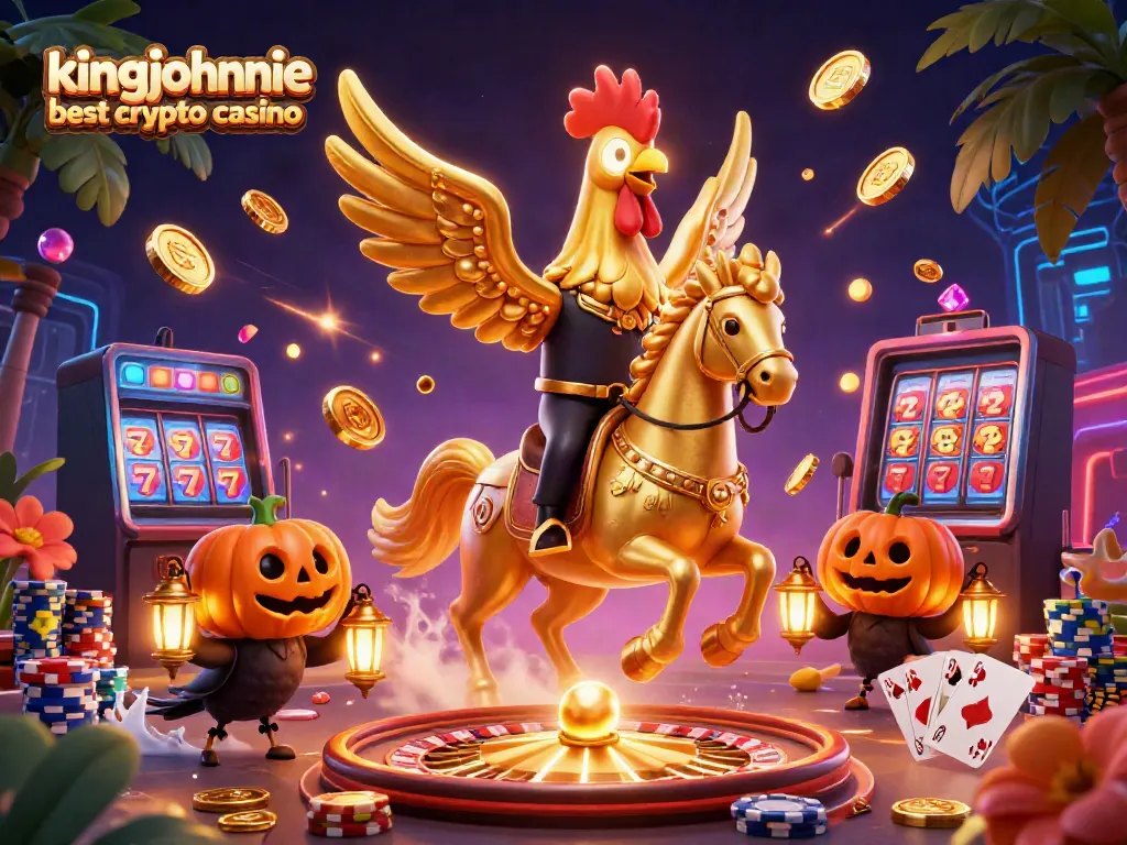 Win big at kingjohnnie best crypto casino with golden rooster and magical scene.