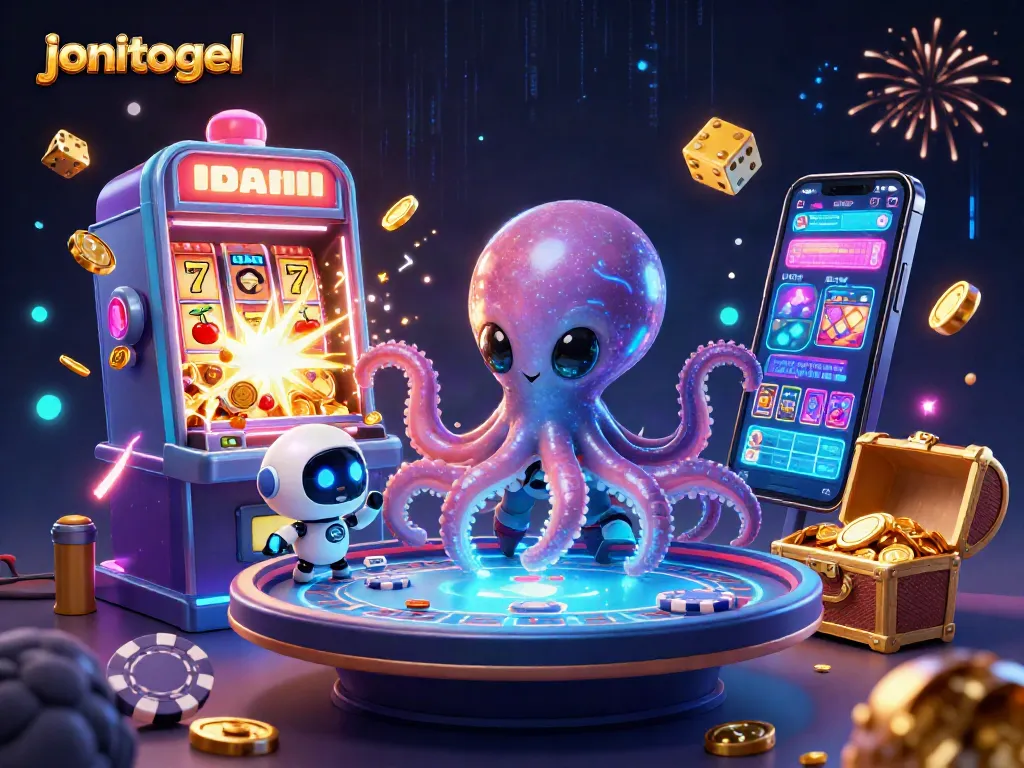 Experience the excitement of jonitogel with colorful casino elements and an alien octopus dealer.