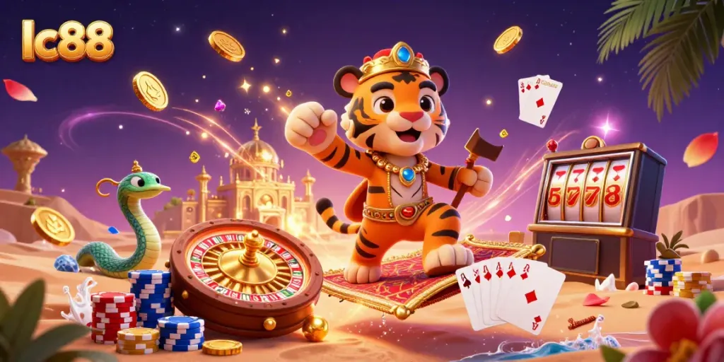 Experience thrilling gaming at lc88 with our vibrant casino adventure scene featuring a tiger sultan.