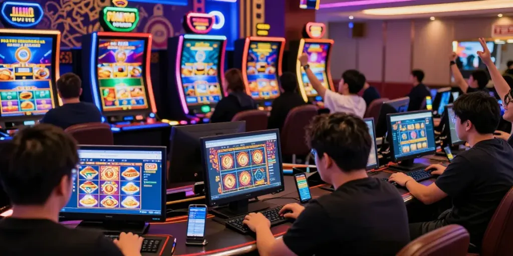 Engaged players exploring the Seributoto online casino experience with vibrant graphics and excitement.