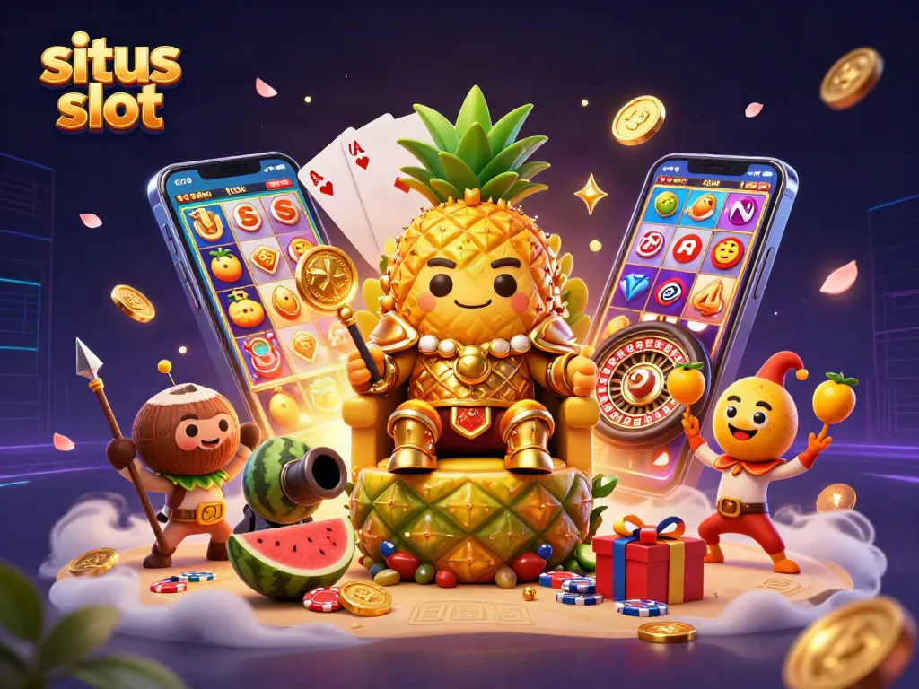Menggenggam kemenangan besar di situs slot dengan karakter kartun ceria dan elemen permainan slot menarik.