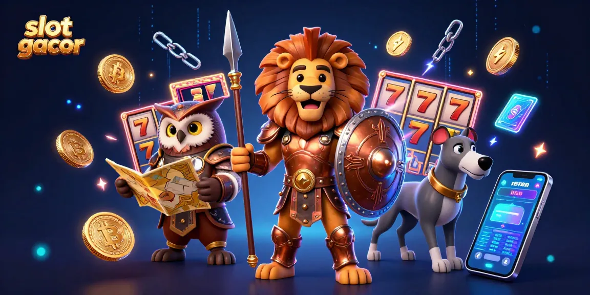 Permainan slot gacor yang dipenuhi elemen menarik seperti karakter berani dan koin kripto berkilau.