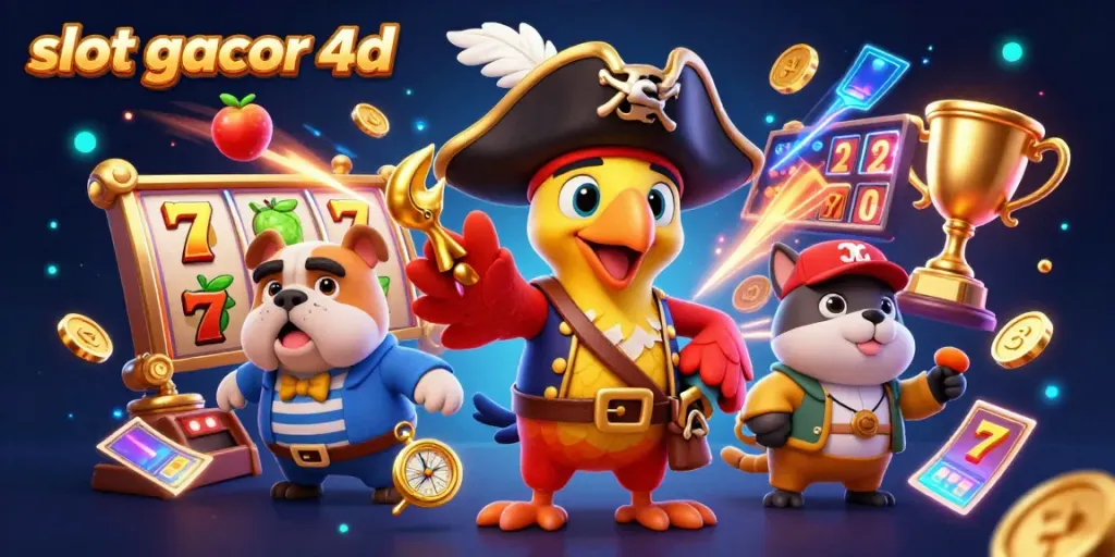 Spin the reels with excitement featuring slot gacor 4d, vibrant pirate-themed characters, and captivating casino elements.