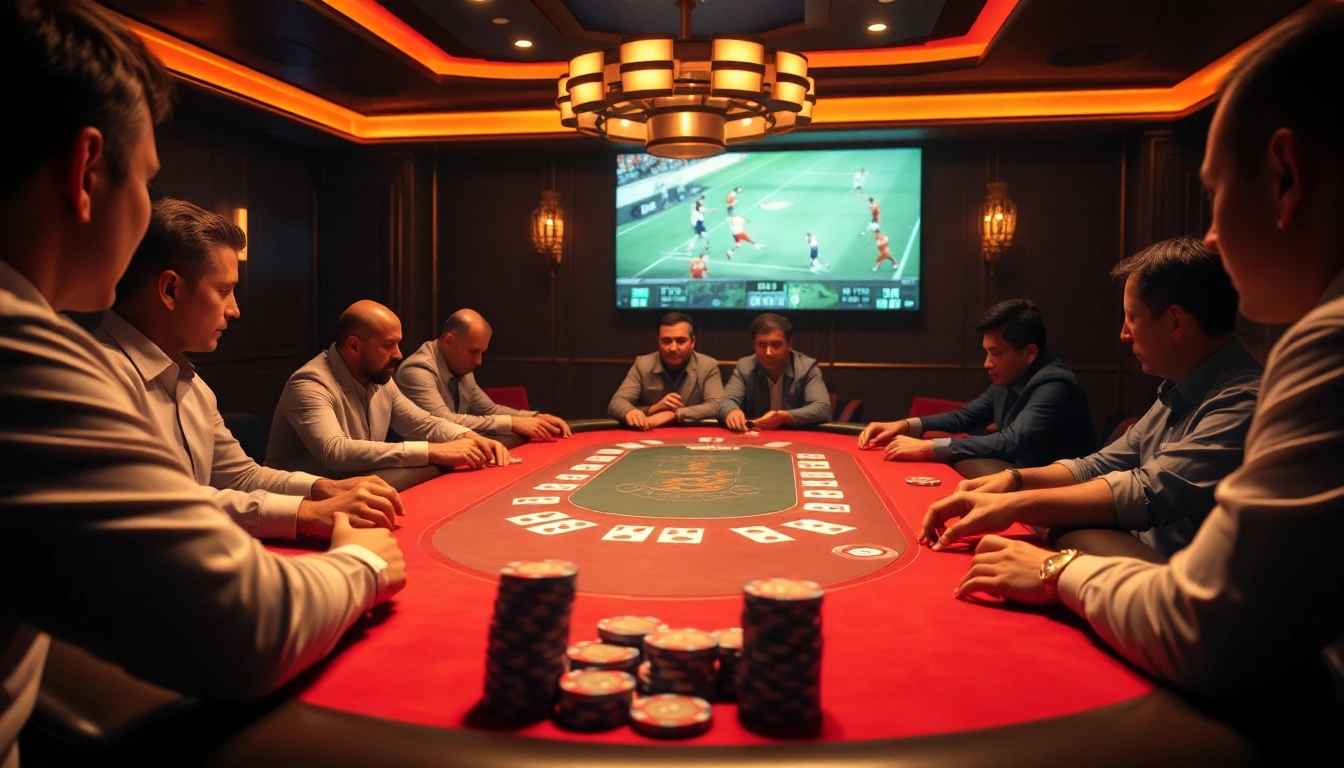 Experience the thrill of gambling at lương sơn tv with a professional poker table and vibrant atmosphere.