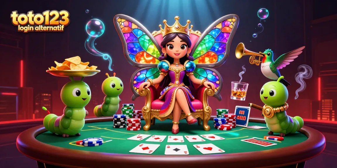 Engage in thrilling gambling at toto123 login alternatif with vibrant casino elements and a fantasy scene.