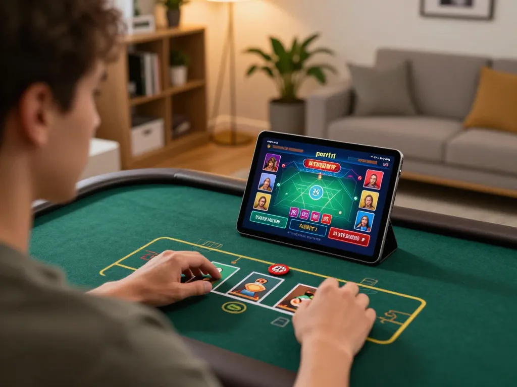 Person engaging in online gaming on peri11 platform with tablet in cozy home setting.
