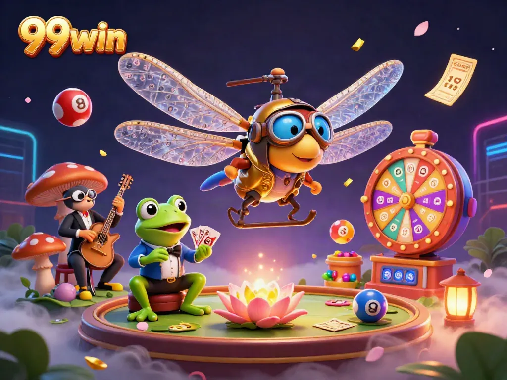 Experience thrilling gameplay at 99win with vibrant casino elements and lively characters in a dynamic scene.