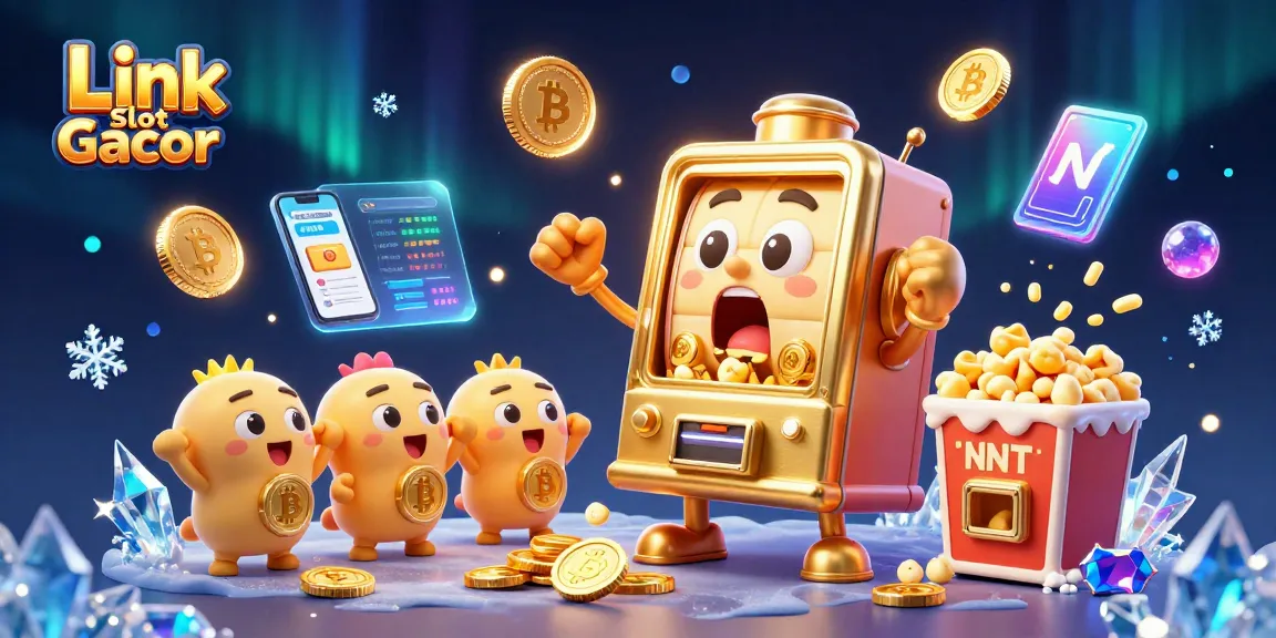 Experience the thrill of Link Slot Gacor with a golden slot machine celebrating a jackpot amidst cheering baby slots.