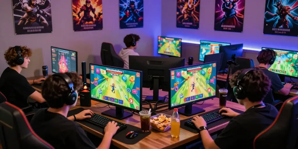 Pengalaman bermain natunatoto dengan pemain beragam yang terlibat dalam game online, suasana seru dan energik.