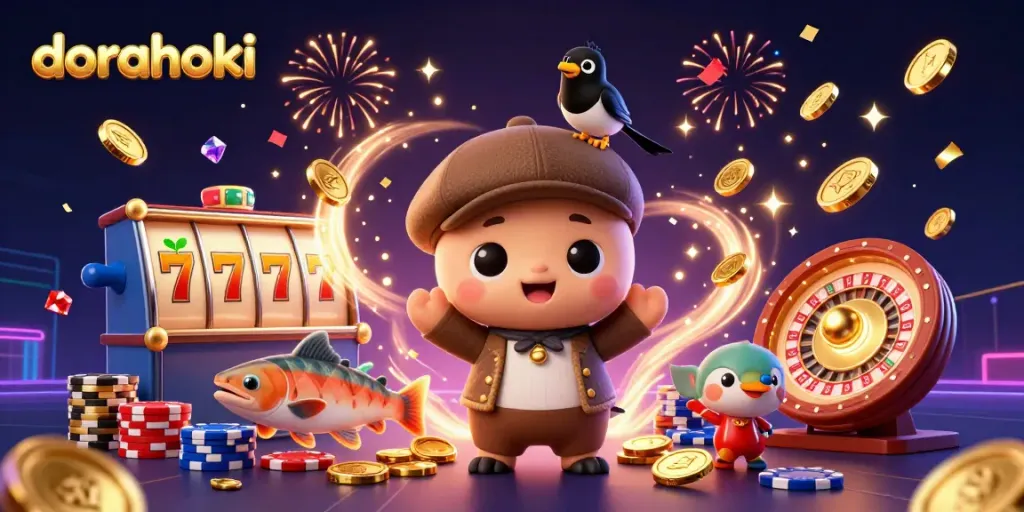 Dorahoki menghidupkan suasana kasino dengan karakter lucu dan banyak elemen permainan langsung.