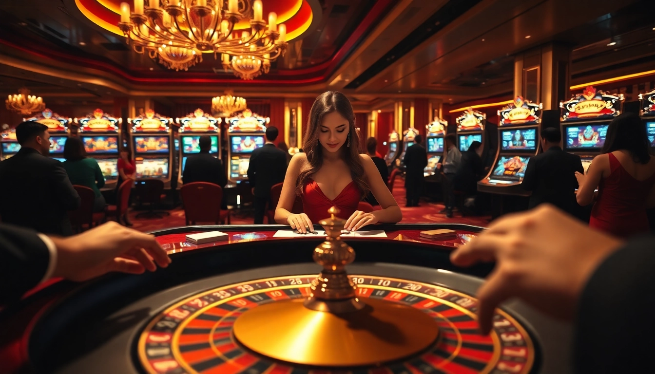 Experience the thrill of betting at U888's elegant casino tables with vibrant slot machines.