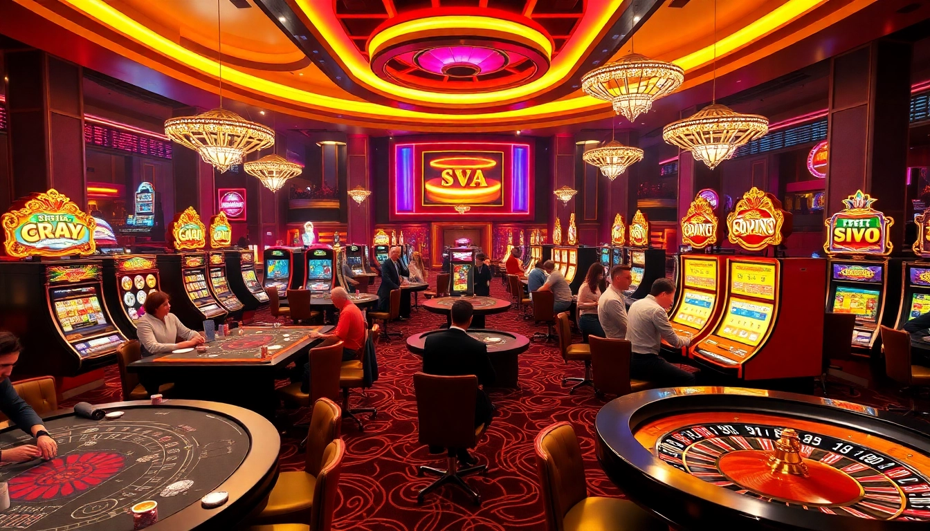 Bola gila players enjoying high-energy action at modern casino tables, featuring vibrant games and luxurious decor.