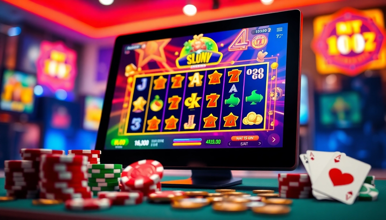 Experience the thrill of slot gacor with a vibrant online gaming setup, featuring colorful interfaces and casino elements.