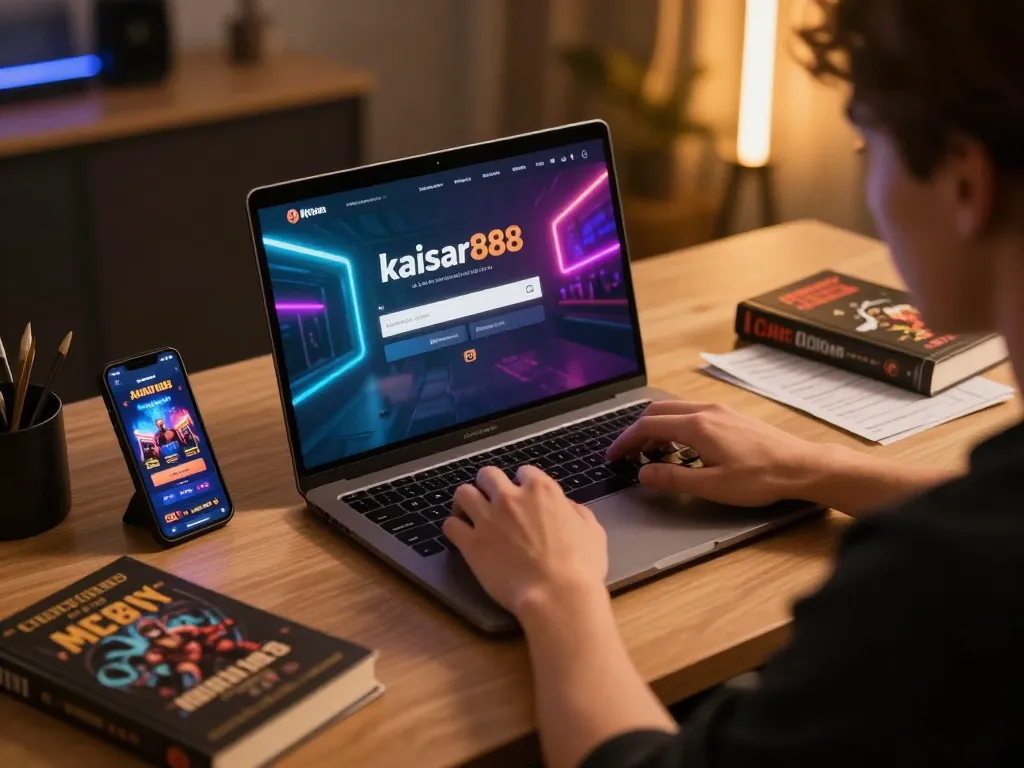 Engaging with kaisar888 login on a laptop while managing online gambling strategy in a cozy setting.
