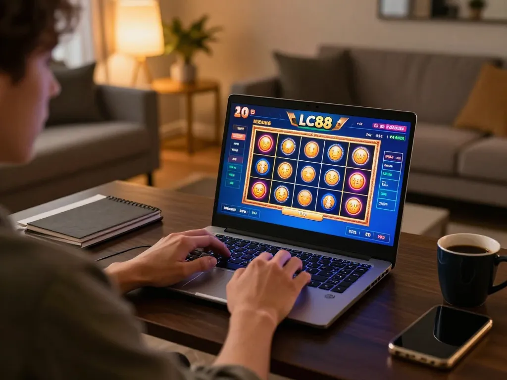 Engaged player enjoying the lc88 best online gaming experience with vibrant casino graphics