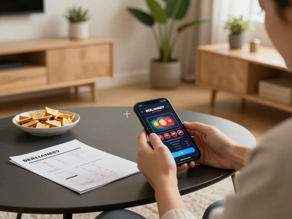 Engaging with BERLIAN889 app on smartphone for strategic online gambling.