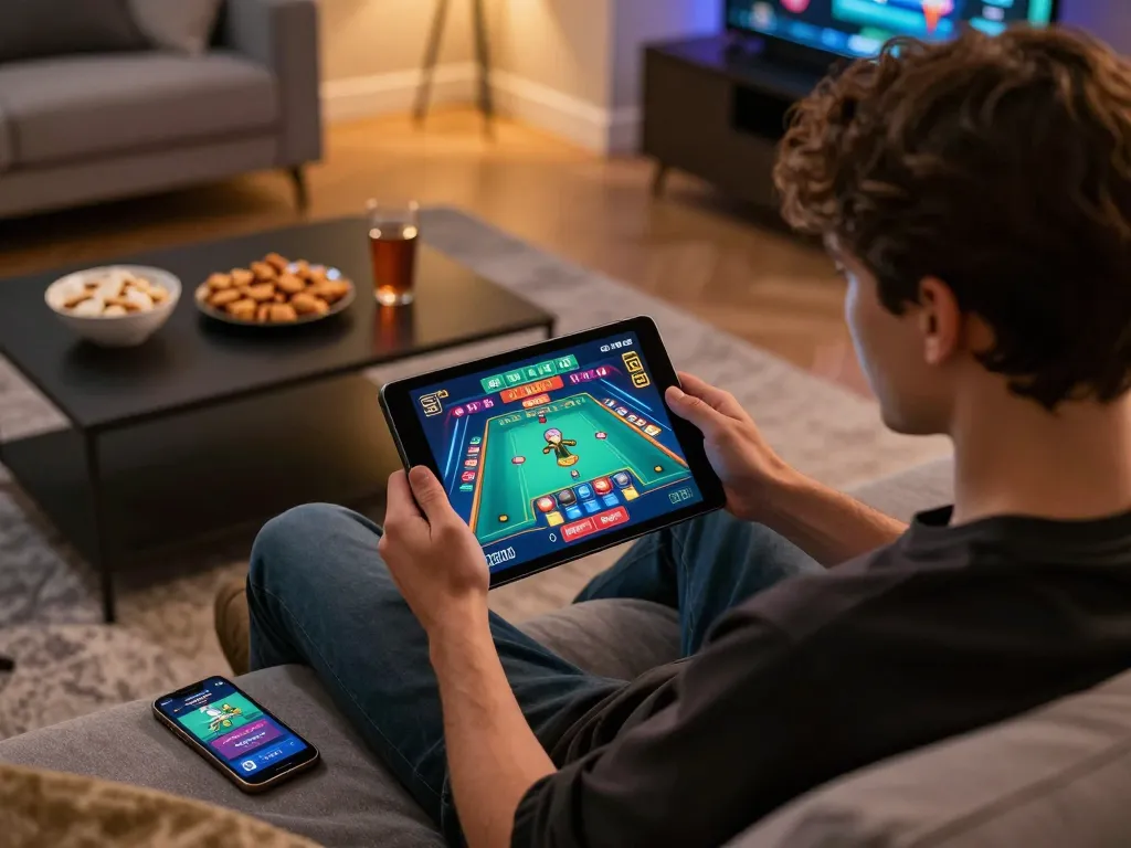 Enjoying the S8 online casino app on a tablet while sitting comfortably at home