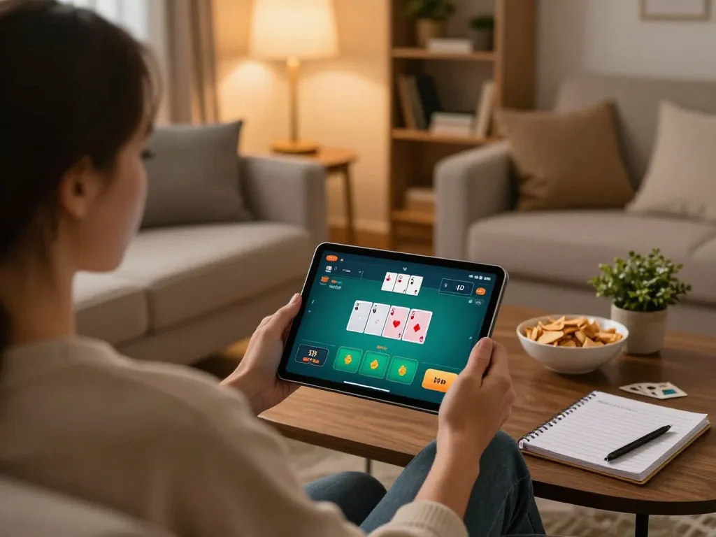 Engaging in online poker gameplay on tablet while exploring the top 10 game bài strategies.