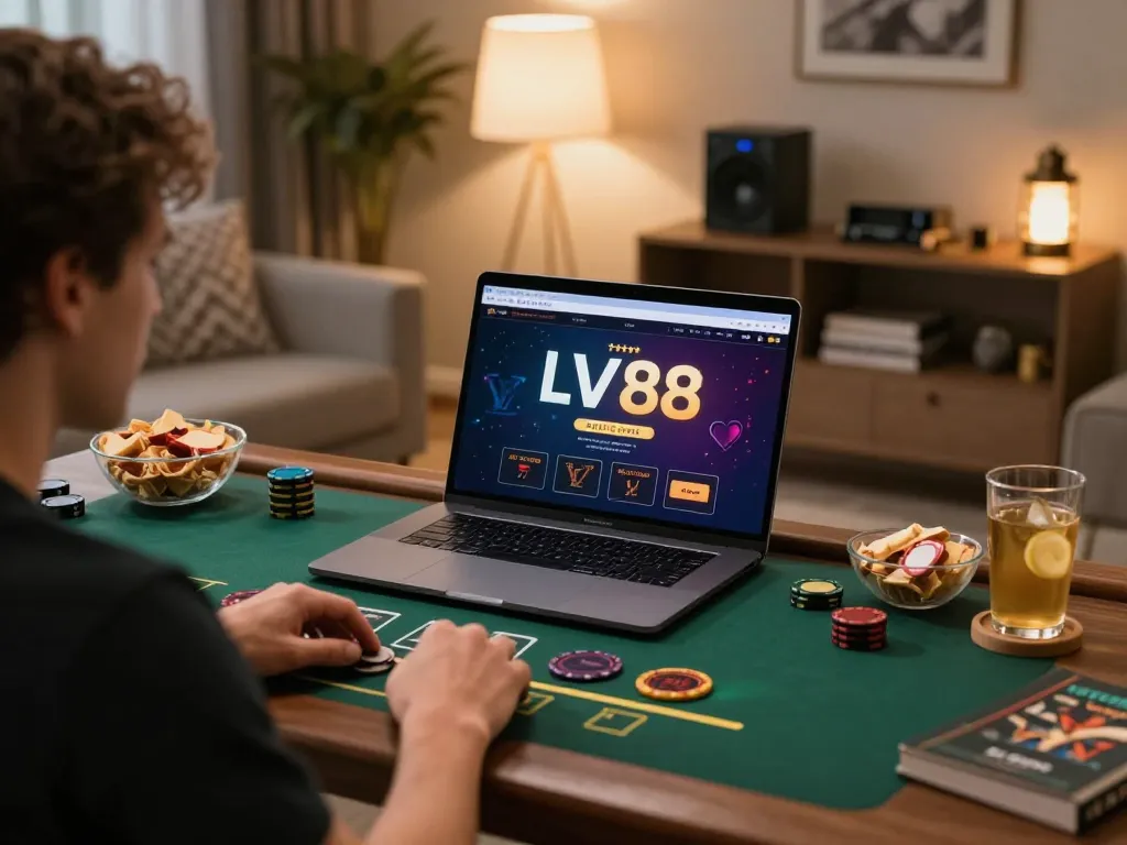 Engaging in live dealer blackjack on lv88 platform from a stylish home gaming setup.