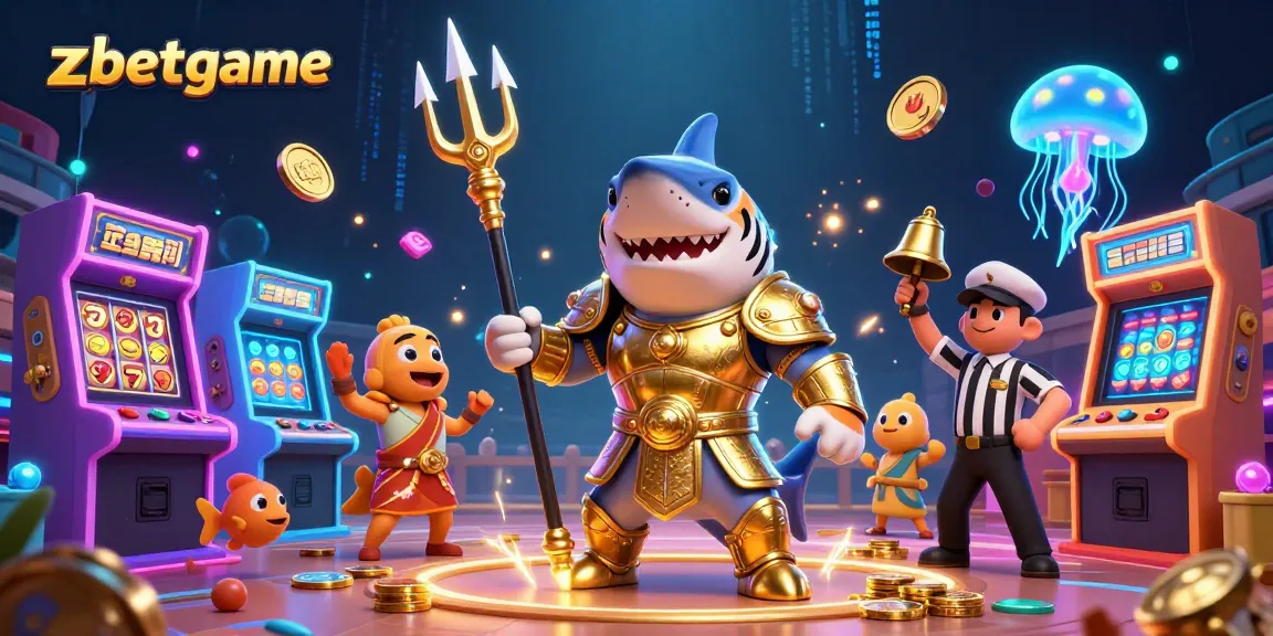 Join the zbetgame excitement with a powerful shark in armor amidst vibrant casino action.