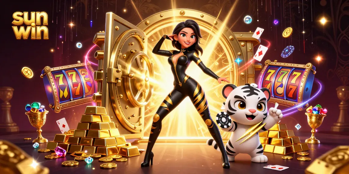 Engage with sun win themed casino excitement featuring a stunning woman and a playful tiger.