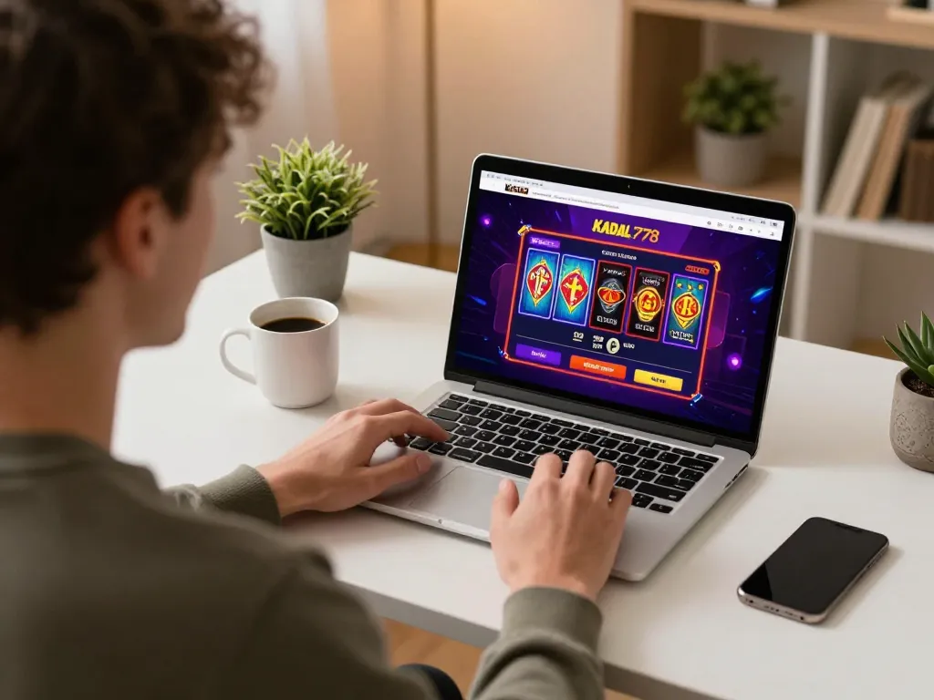 KADAL778 online gaming setup featuring a player engaged with casino games on a laptop