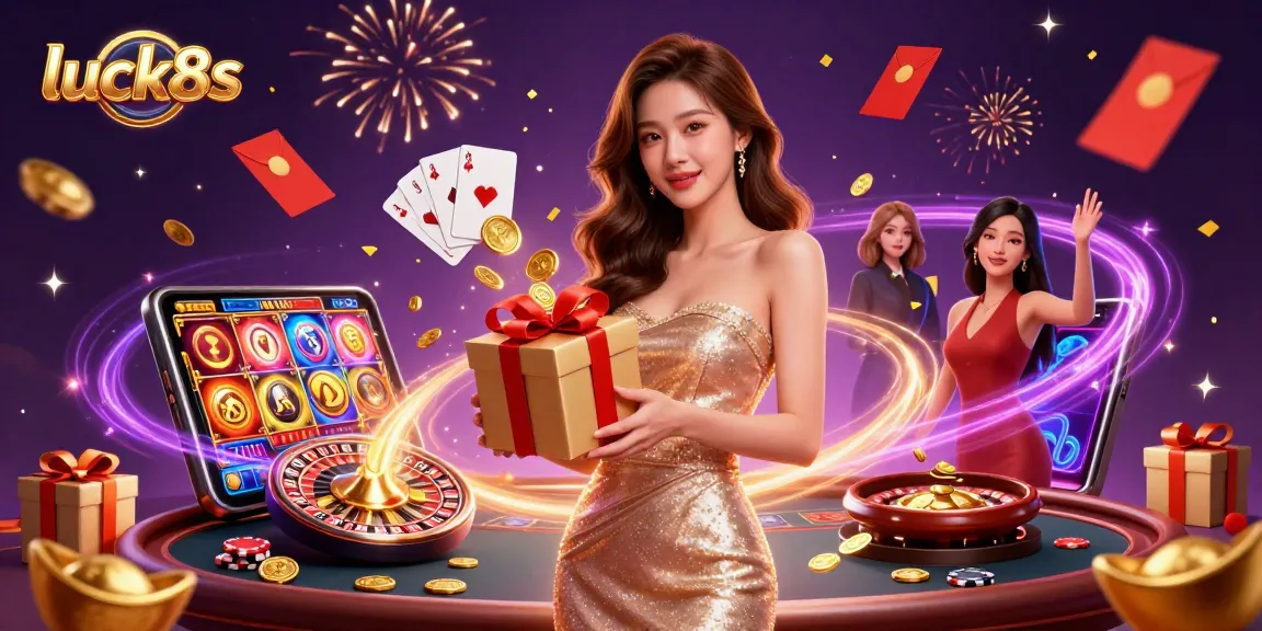 Experience luck with luck8s in a vibrant, festive casino scene featuring exciting game elements.