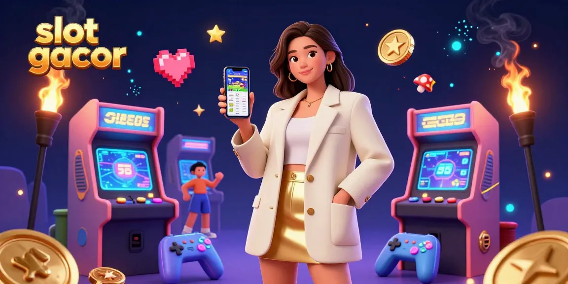 Experience slot gacor excitement with a vibrant 3D casino scene showcasing game elements and winning potential.