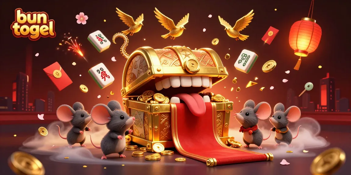 Engage in bun togel gaming excitement with a vibrant 3D illustration of treasure and luck.