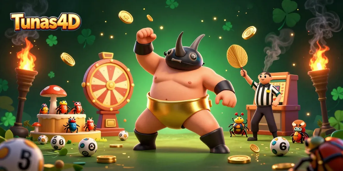 Tunas4D menyajikan ilustrasi dinamis dengan juara toh sumo dan bola lotere untuk keseruan permainan.