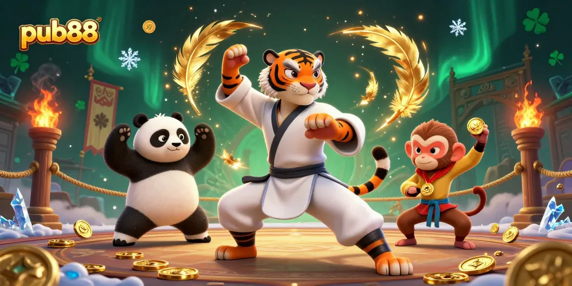 Experience pub88 with dynamic gameplay featuring a kung fu tiger and playful characters in a colorful casino arena.