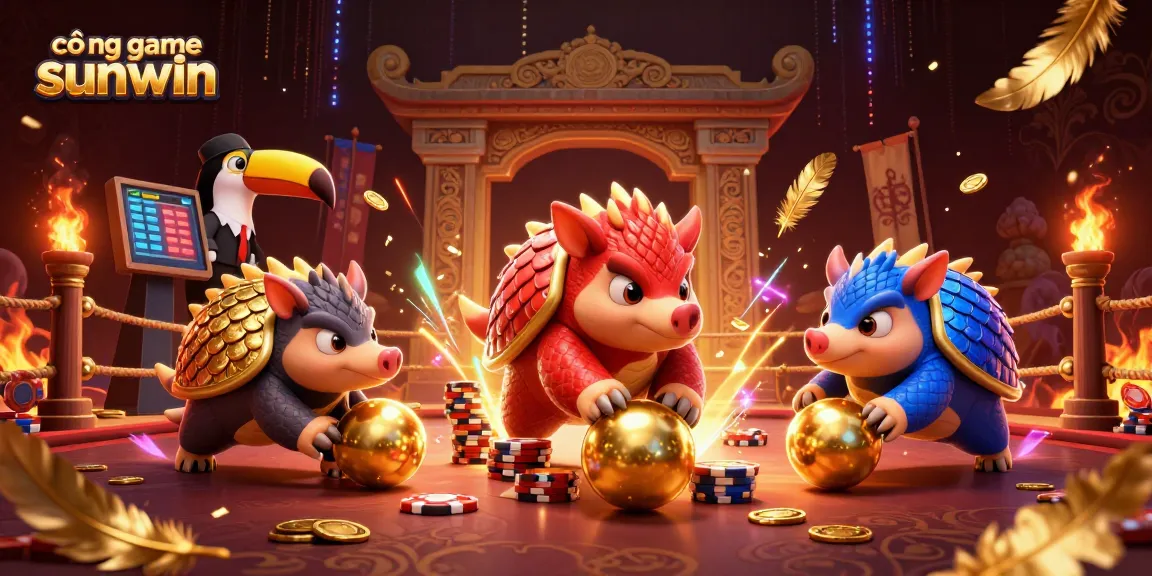 Experience excitement at the cổng game sunwin with pangolins competing in a colorful casino scene.