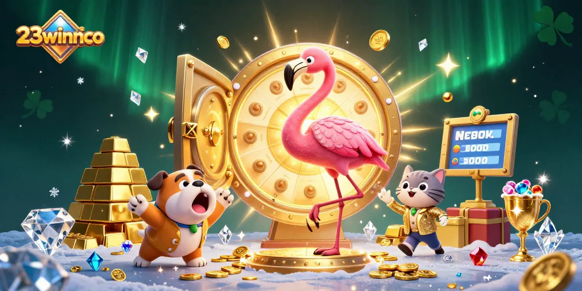 Experience thrilling excitement at 23winnco with a vibrant casino game show scene featuring characters and golden rewards.