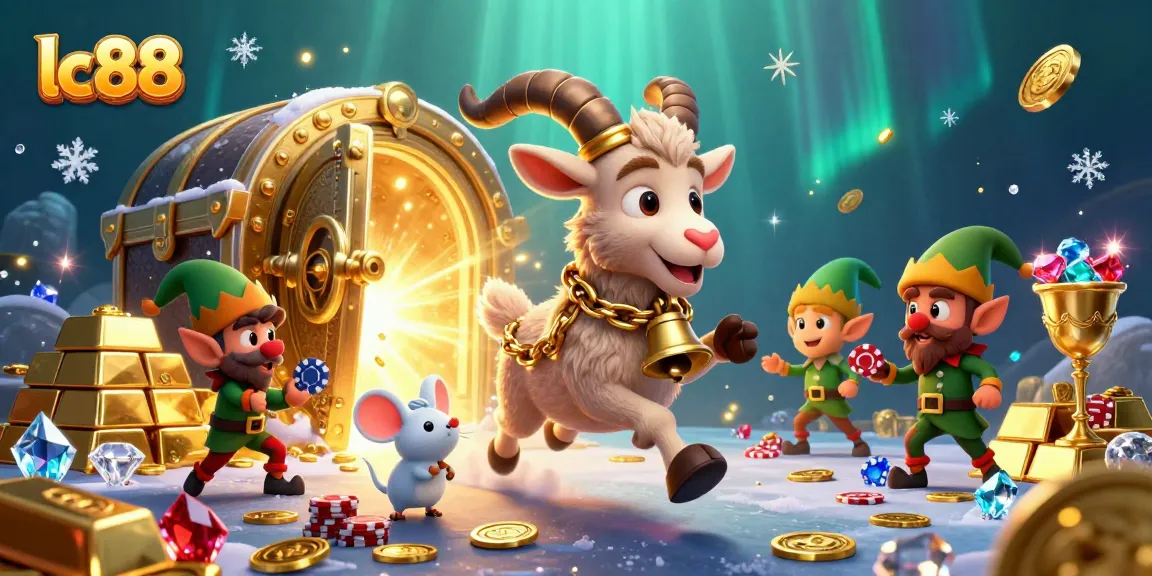 Experience excitement at lc88 with a 3D festive horror casino scene filled with treasures and mischievous elves.