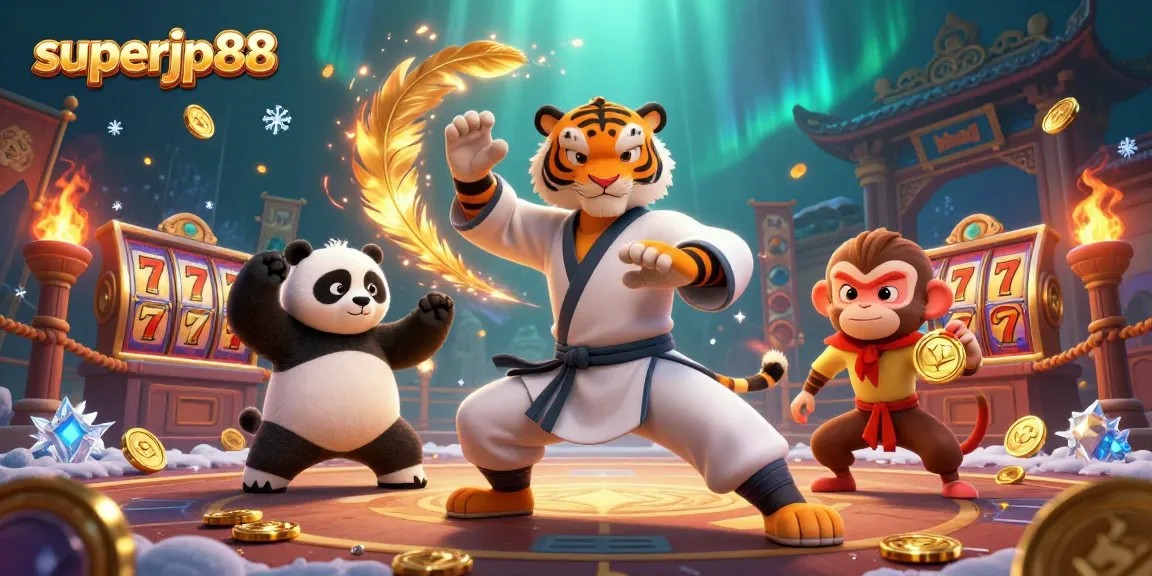 Experience thrilling moments with superjp88 in this vibrant casino scene featuring kung fu-themed characters and dynamic elements.