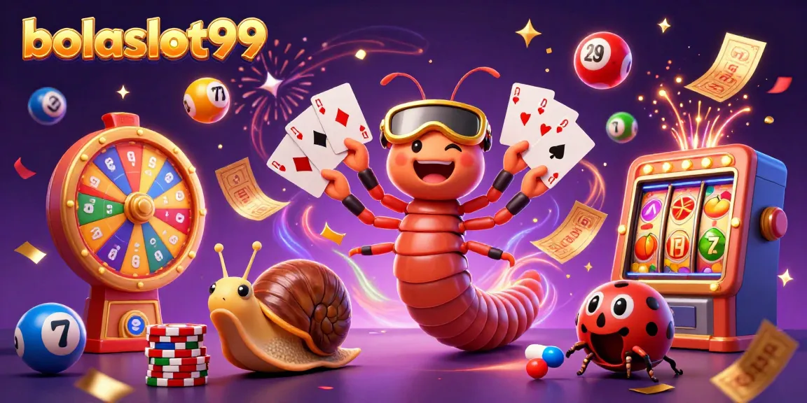 Experience thrilling games with bolaslot99 in this vibrant casino-themed illustration.