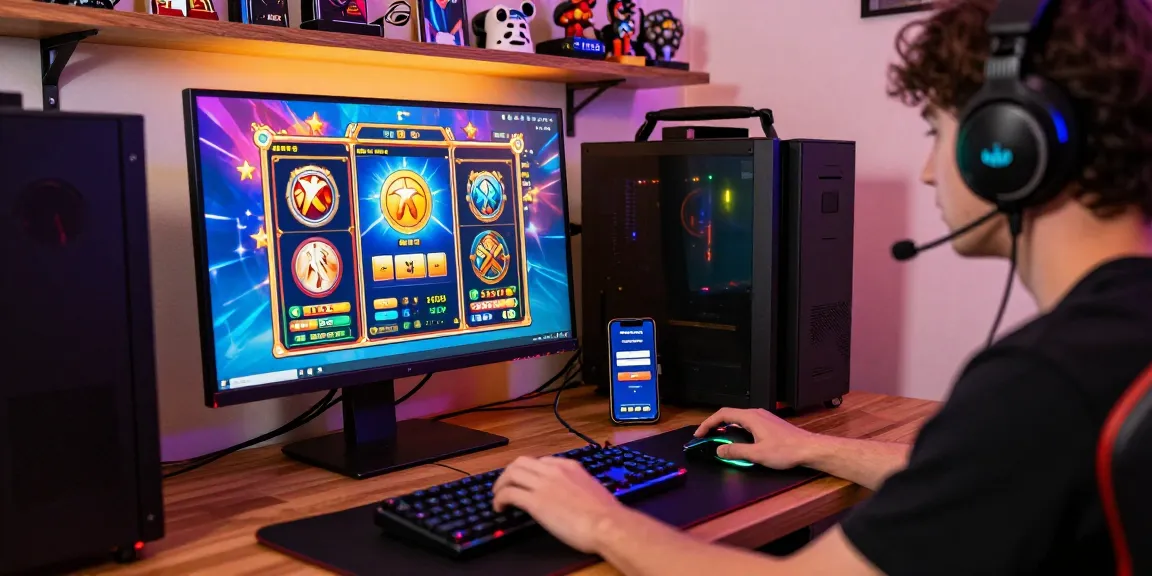 Gamers menggunakan login nagahitam303 untuk RTP slot online dengan perangkat gaming di meja penuh aksesoris.