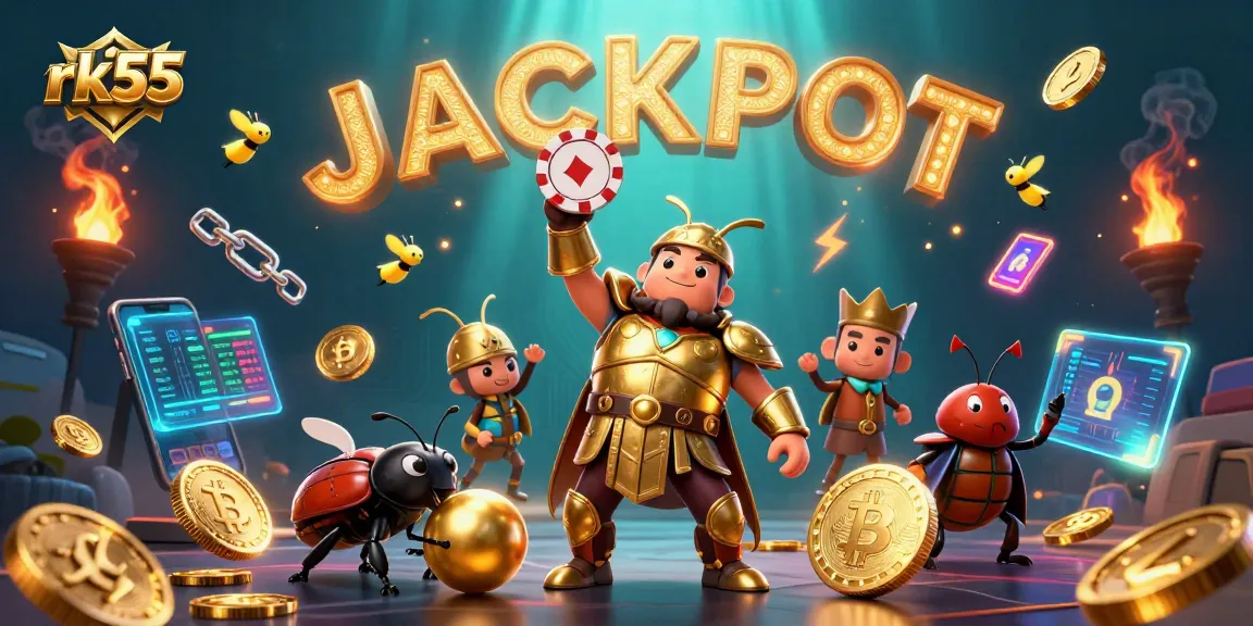 Experience thrilling gameplay with rk55's vibrant casino elements and a victorious beetle champion.