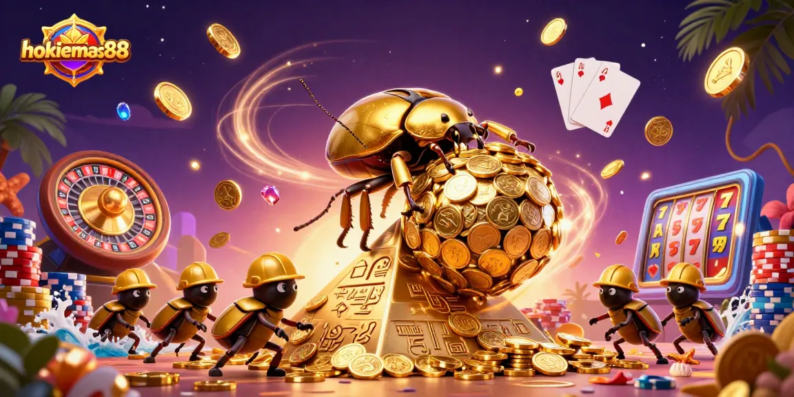 Win big with hokiemas88 amidst collapsing golden coins and vibrant casino elements.