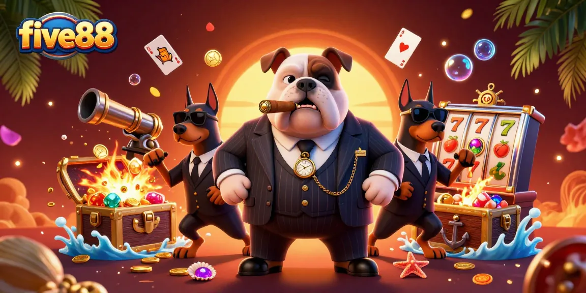 Experience the thrill of five88 casino with a vibrant 3D mafia and slot scene.
