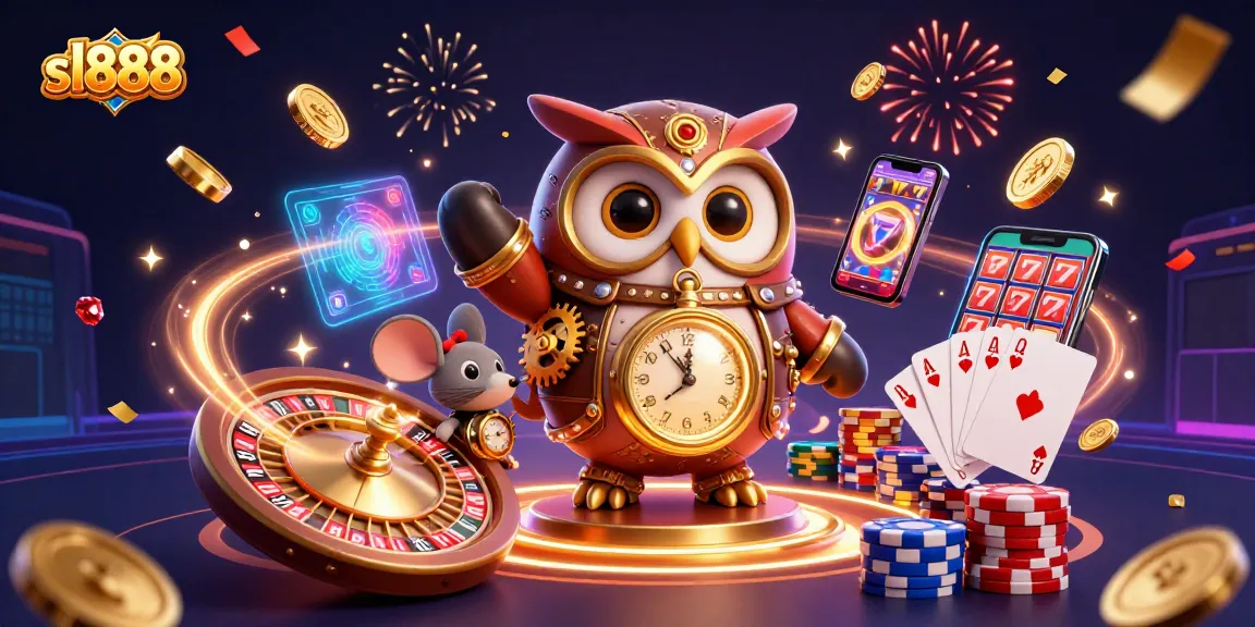 Experience immersive gaming with sl888's dynamic casino scene filled with animation and vibrant colors.