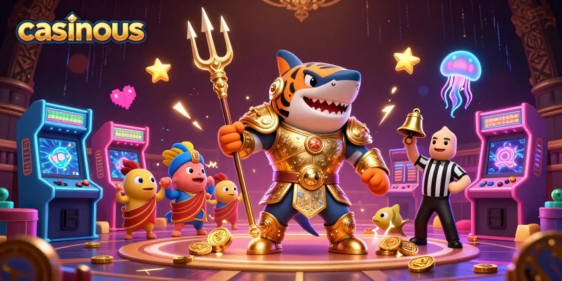 Play thrilling casino games with casinous featuring a golden gladiator shark in an underwater scene.